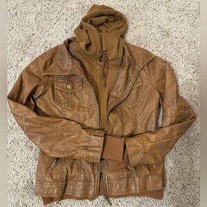 LA Coalition pleather bomber hoodie jacket